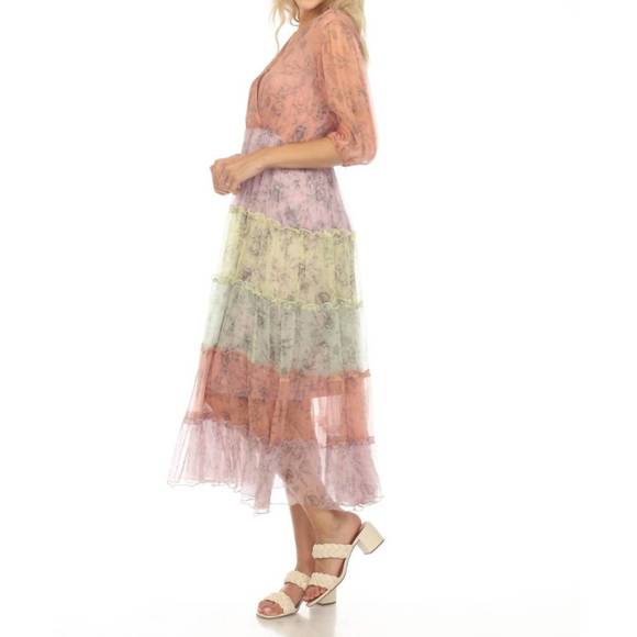NEW JOHNNY WAS liza midi tiered dress in multi - Picture 2 of 5